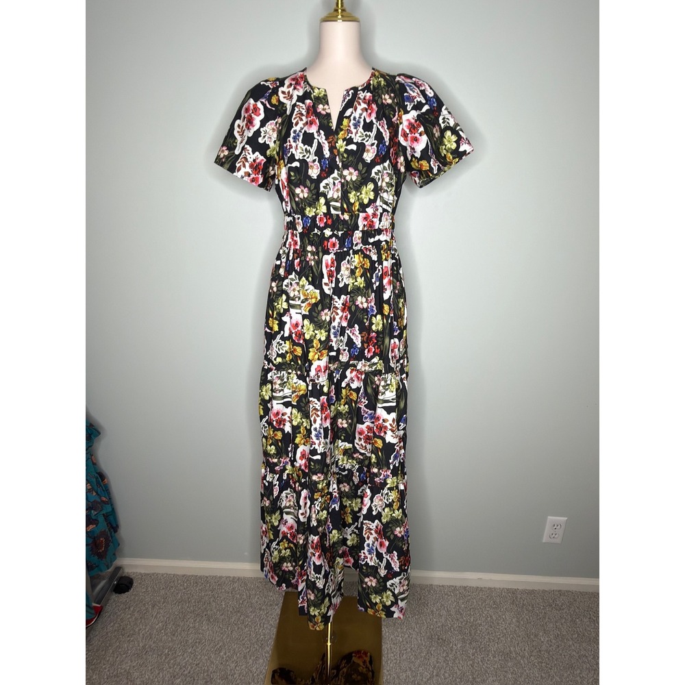 Anthropologie Somerset-Style Floral Tiered Maxi Dress Blk Multi Sz M (Fits 8-10)